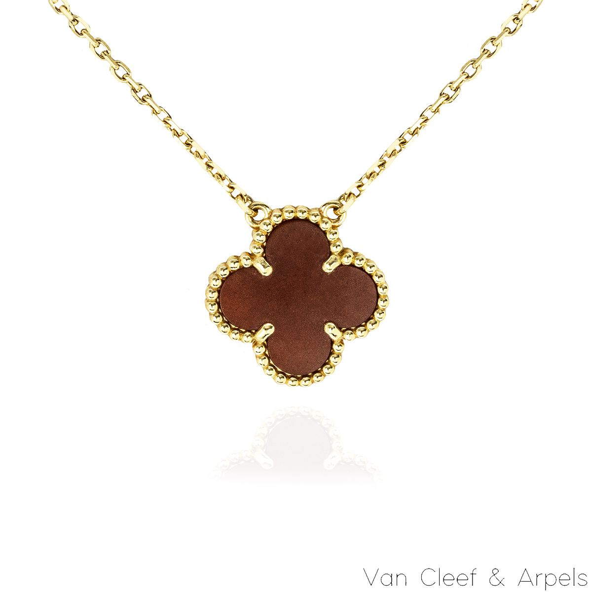Van Cleef & Arpels Gold Vintage Alhambra Carnelian Necklace VCARD38500